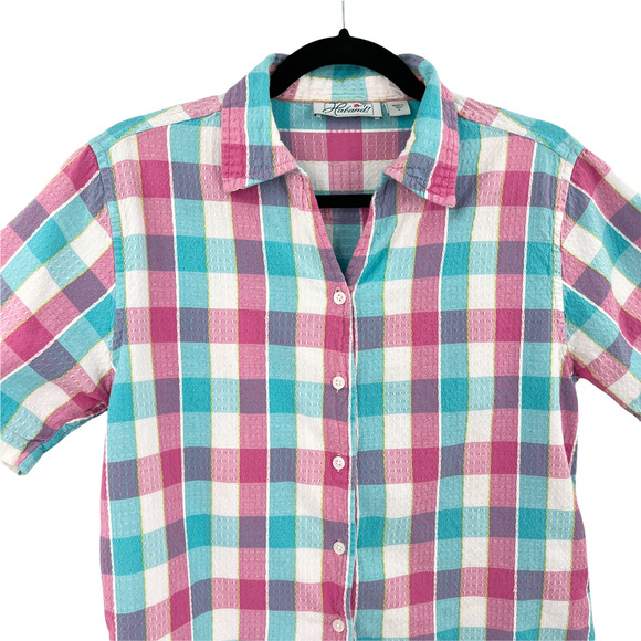 Habana Womens Checkered Blouse Cotton Small Textured Retro Summer Lightweight - Picture 4 of 8